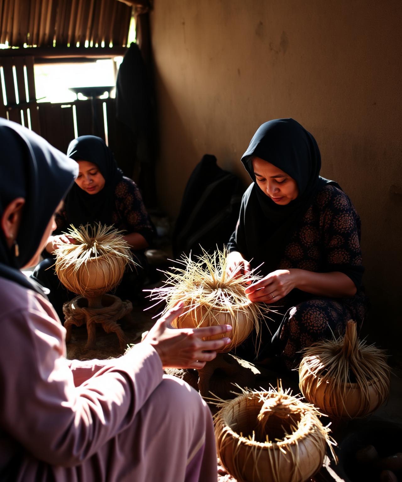 Rural women artisans crafting kokedama pots